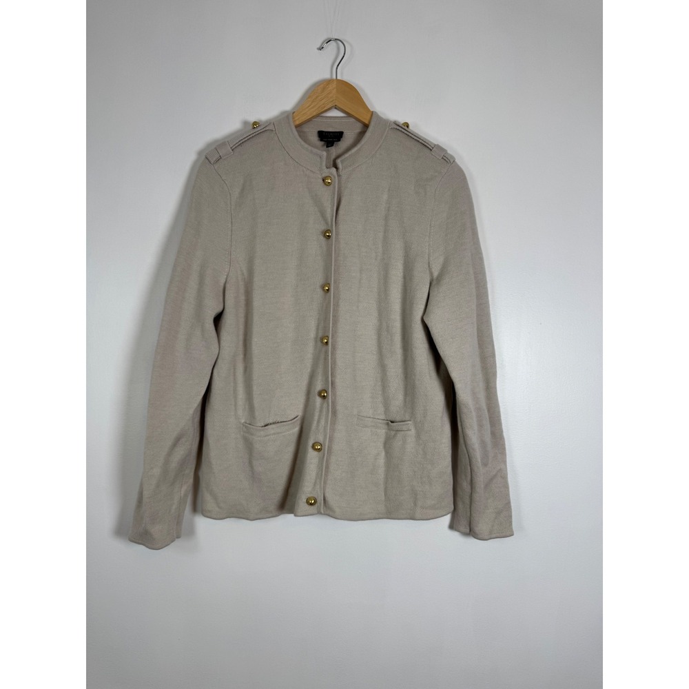 Talbots Petites XLp Cardigan Beige Merino Wool Military Style Sweater-Flawed